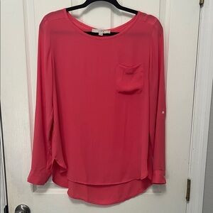 LOFT Women's Vibrant Pink Blouse with Pocket